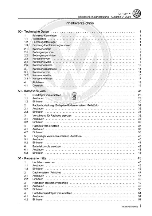 LT (1996 - 2006) Reparaturanleitung Karosserie-Instandsetzung