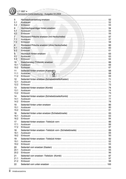 LT (1996 - 2006) Reparaturanleitung Karosserie-Instandsetzung