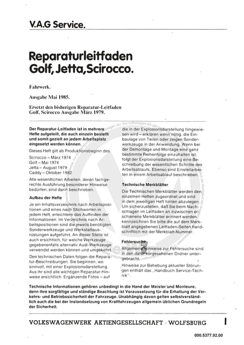 Scirocco (1974 - 1992) Reparaturanleitung Fahrwerk