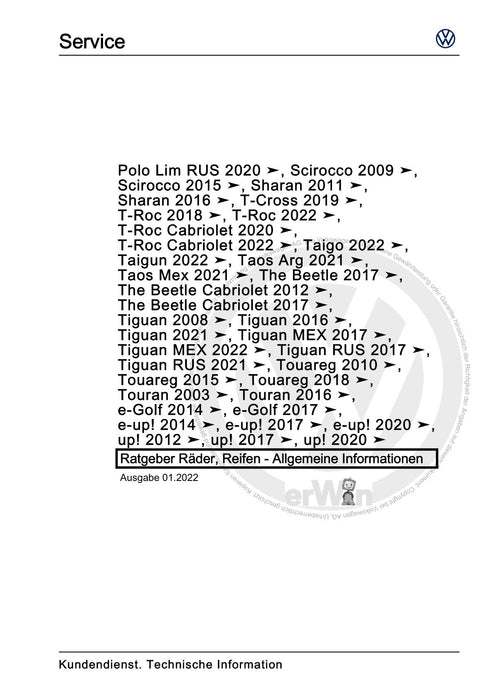 Passat CC (2009) Reparaturanleitung Ratgeber Räder, Reifen - Allgemeine Informationen