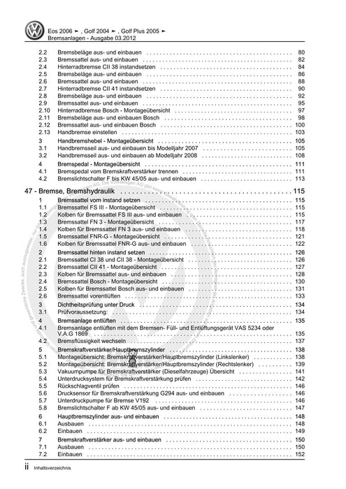 EOS (2006+) Reparaturanleitung Bremsanlagen