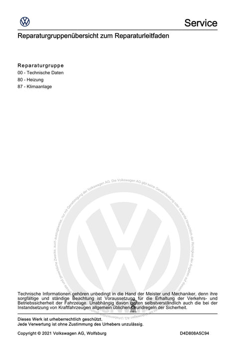 T-Cross (2019+) Reparaturanleitung Heizung, Klimaanlage