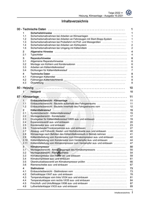 T-Cross (2019+) Reparaturanleitung Heizung, Klimaanlage