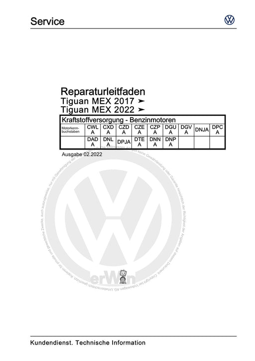 Tiguan (2008+) Reparaturanleitung Kraftstoffversorgung - Benzinmotoren