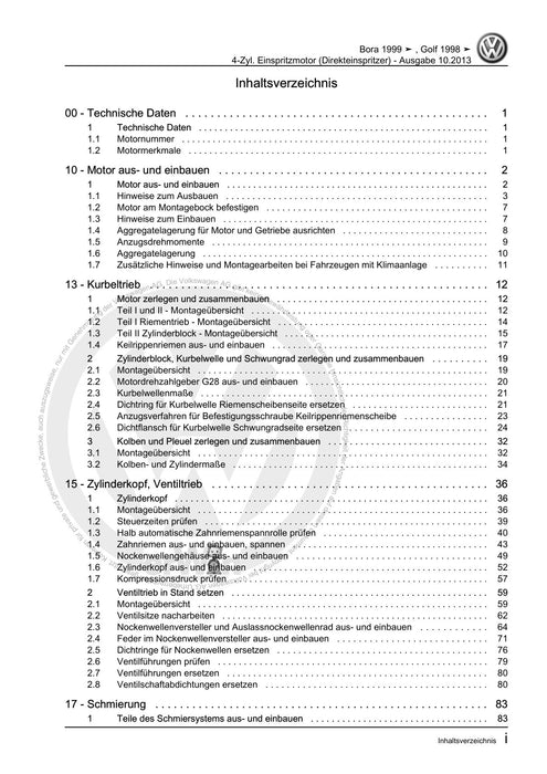 Bora (1999 - 2006) Bora-Bora Variant Reparaturanleitung 4-Zyl. Einspritzmotor (Direkteinspritzer)