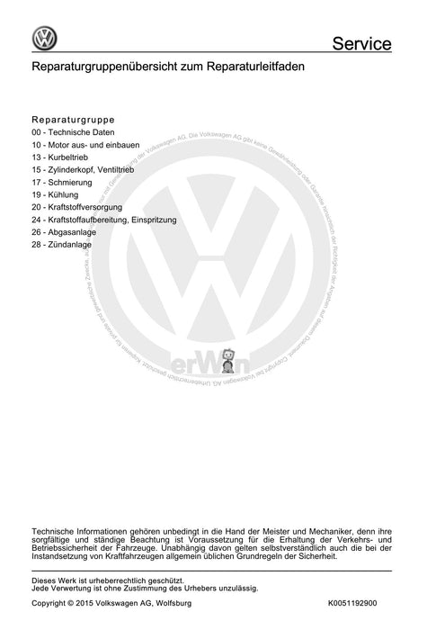 Golf IV (1998 - 2006) Golf-Golf Variant-Bora-Bora Variant Reparaturanleitung 4-Zyl. Einspritzmotor (Direkteinspritzer)