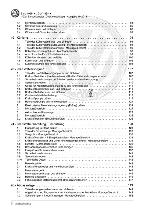 Golf IV (1998 - 2006) Golf-Golf Variant-Bora-Bora Variant Reparaturanleitung 4-Zyl. Einspritzmotor (Direkteinspritzer)