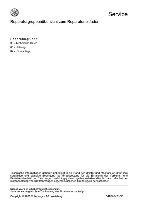 Golf VII (2013+2020)+Golf-Variant-Sportsvan Reparaturanleitung Heizung, Klimaanlage