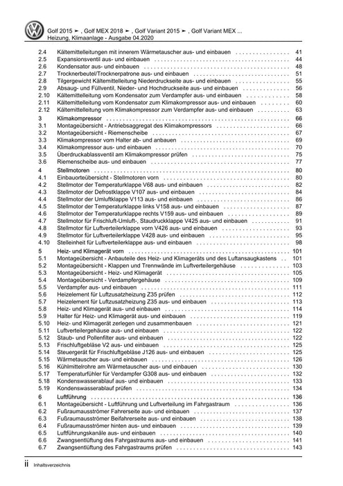 Golf VII (2013+2020)+Golf-Variant-Sportsvan Reparaturanleitung Heizung, Klimaanlage