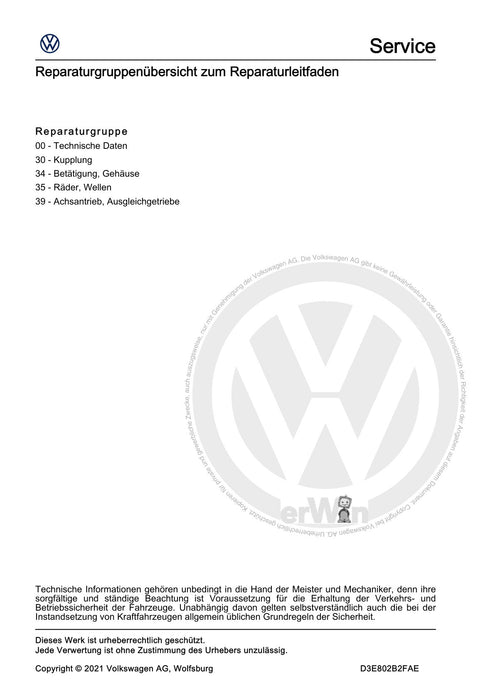 Tiguan (2008+) Reparaturanleitung 7 Gang-Doppelkupplungsgetriebe 0BH