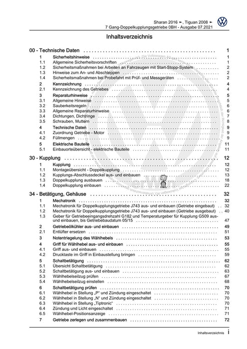 Tiguan (2008+) Reparaturanleitung 7 Gang-Doppelkupplungsgetriebe 0BH