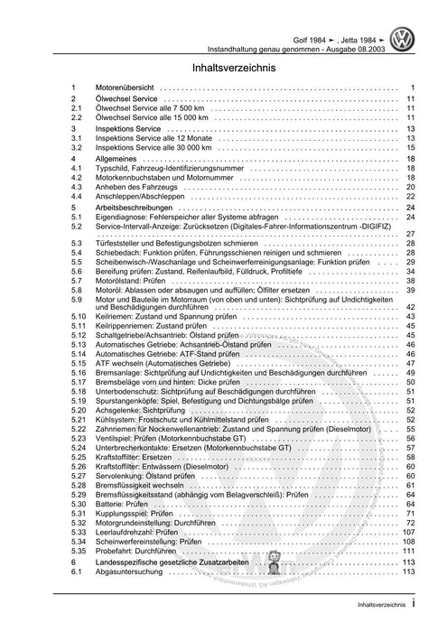 Golf II (1984 - 1989) Maintenance handbook (IGG) Instandhaltung genau genommen