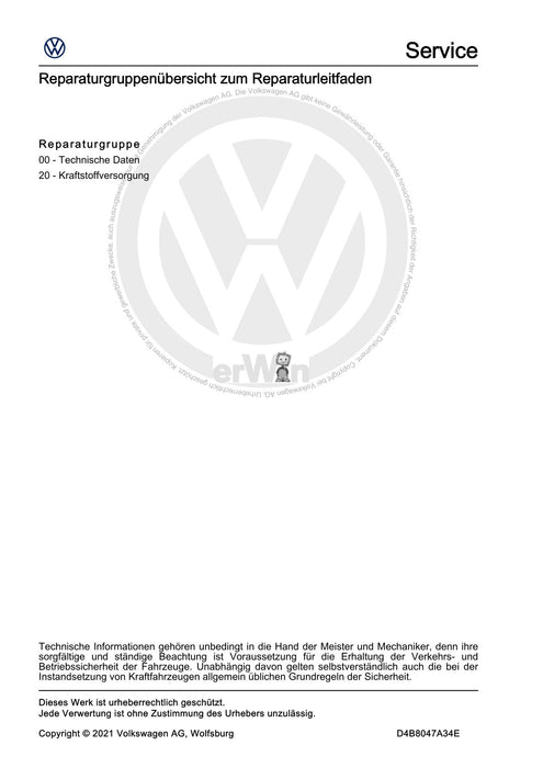 Passat (2011+) Passat-Passat Variant Reparaturanleitung Kraftstoffversorgung - Benzinmotoren