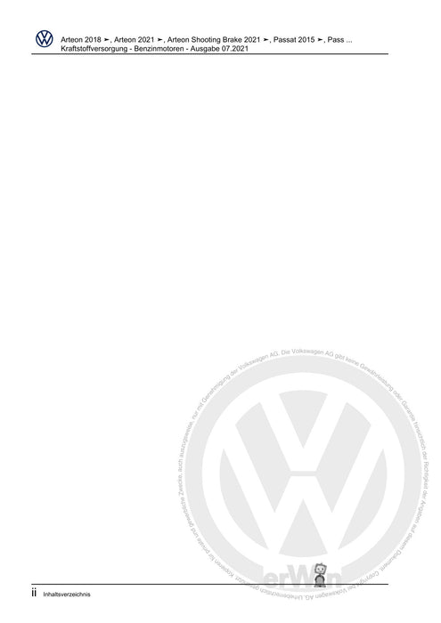 Passat (2011+) Passat-Passat Variant Reparaturanleitung Kraftstoffversorgung - Benzinmotoren