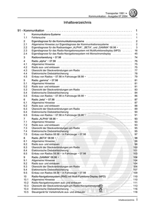 Transporter (1991 - 1996) Reparaturanleitung Kommunikation