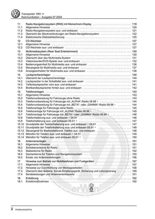 Transporter (1991 - 1996) Reparaturanleitung Kommunikation