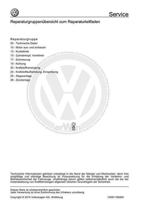 Golf IV (1998 - 2006) Golf-Golf Variant-Bora-Bora Variant Reparaturanleitung 4-Zyl. Einspritzmotor (Erdgas)