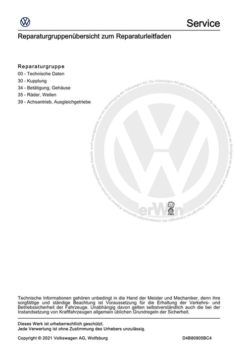 T-Cross (2019+) Reparaturanleitung 7 Gang-Doppelkupplungsgetriebe 0CW
