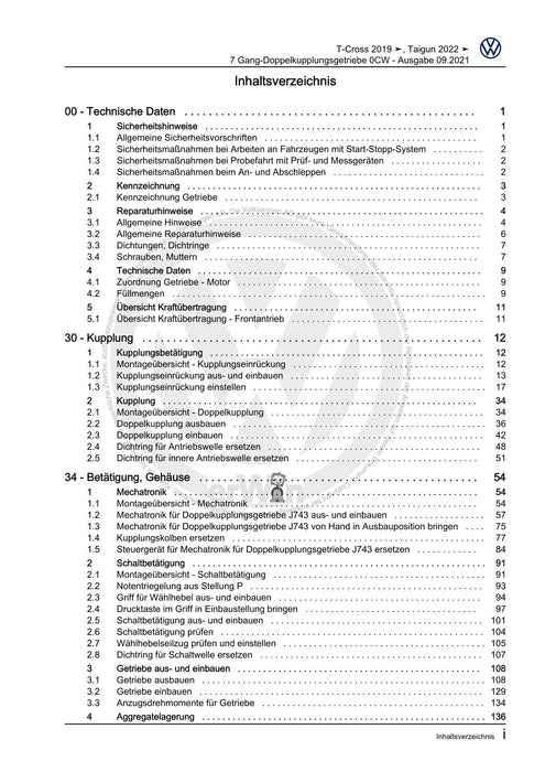 T-Cross (2019+) Reparaturanleitung 7 Gang-Doppelkupplungsgetriebe 0CW
