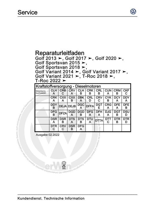 Golf VIII (2020+)+Golf-Variant-Sportsvan Reparaturanleitung Kraftstoffversorgung - Dieselmotoren