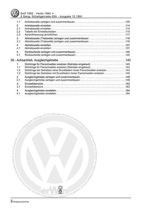 Golf III (1992 - 1999) Golf-Golf Variant-Vento Reparaturanleitung 5 Gang- Schaltgetriebe 02A