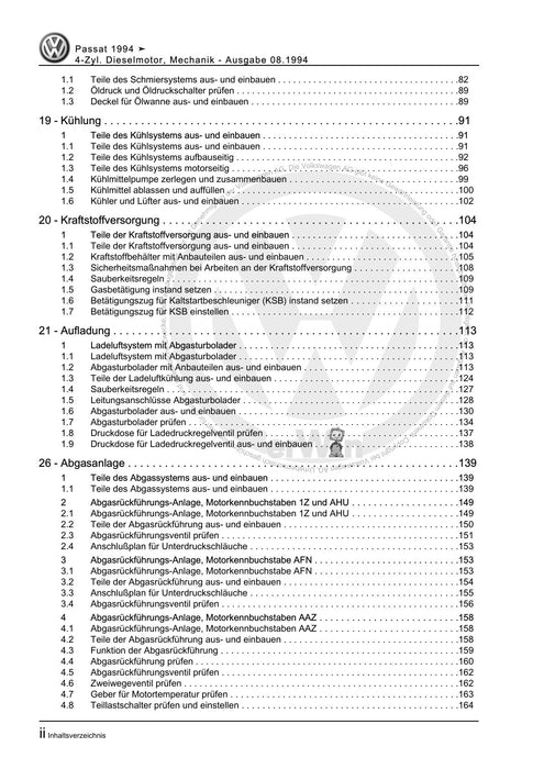 Passat (1994 - 1997) Passat-Passat Variant Reparaturanleitung 4-Zyl. Dieselmotor, Mechanik