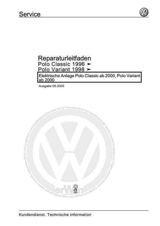 Polo (1995 - 2002) Polo Reparaturanleitung Elektrische Anlage Polo Classic ab 2000, Polo Variant ab 2000