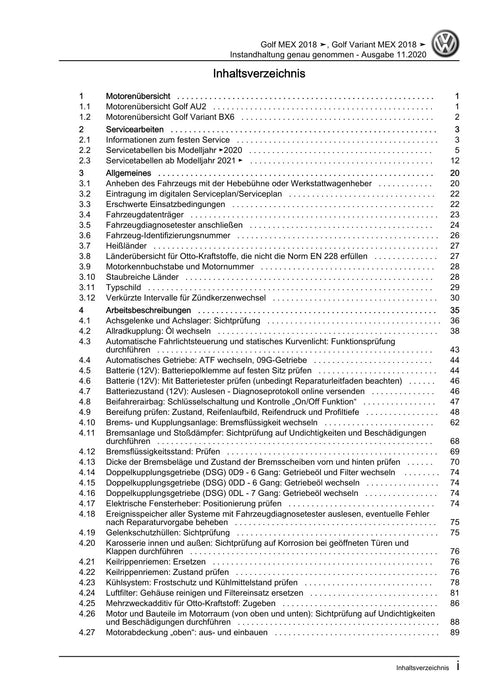 Golf VII (2013+2020)+Golf-Variant-Sportsvan Maintenance handbook (IGG) Instandhaltung genau genommen