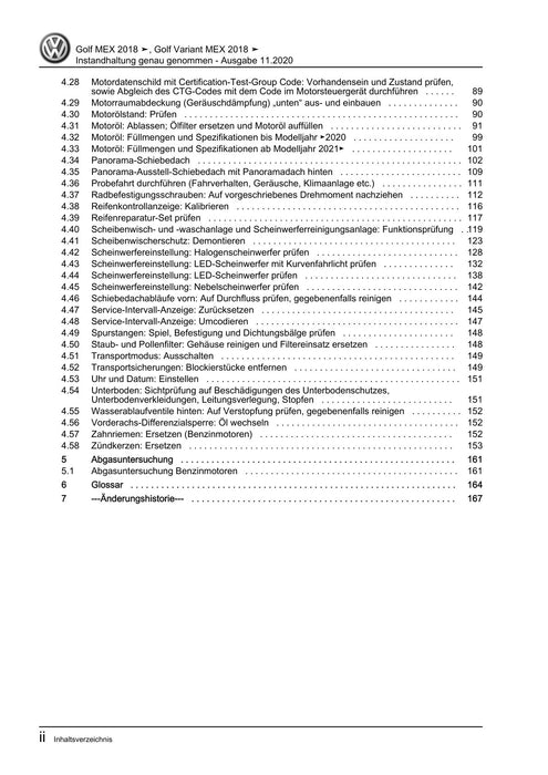 Golf VII (2013+2020)+Golf-Variant-Sportsvan Maintenance handbook (IGG) Instandhaltung genau genommen