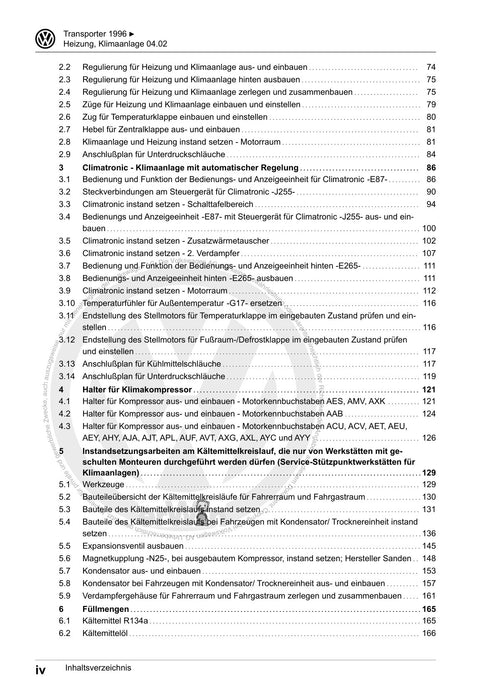 Transporter (1996 - 2003) Reparaturanleitung T4 Heizung-Klimaanlage