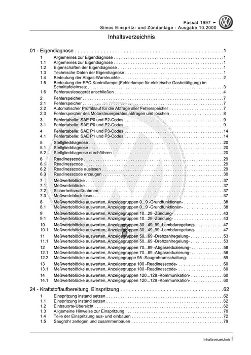 Passat (1997 - 2005) Passat-Passat Variant Reparaturanleitung Simos Einspritz- und Zündanlage