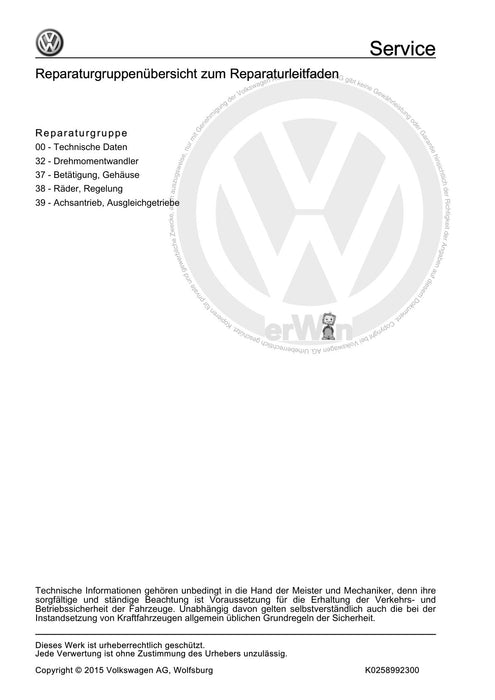 Passat CC (2009) Reparaturanleitung Automatisches Getriebe 09G - 6 Gang