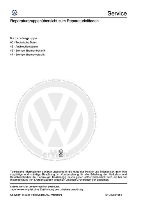 Tiguan (2008+) Reparaturanleitung Bremsanlage