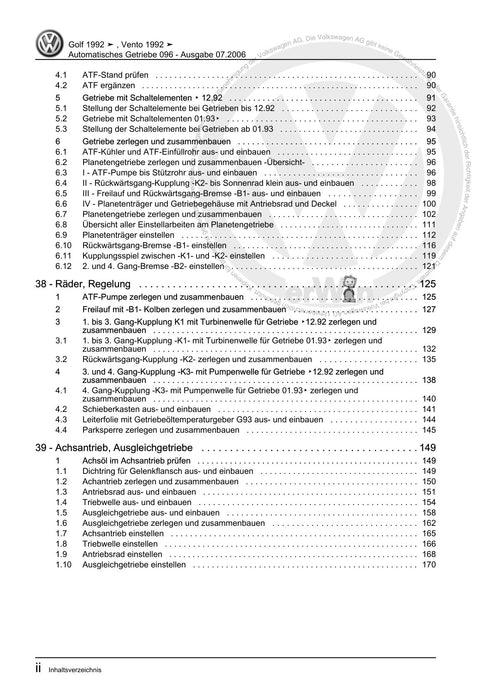 Golf III (1992 - 1999) Golf-Golf Variant-Vento Reparaturanleitung Automatisches Getriebe 096