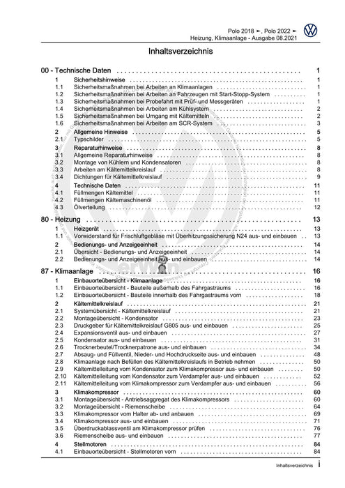 Polo 2022 Reparaturanleitung Heizung, Klimaanlage