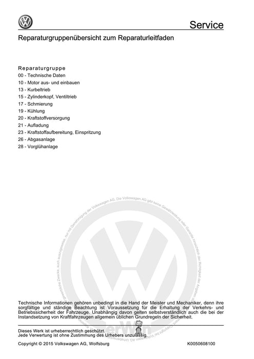 Passat (1997 - 2005) Passat-Passat Variant Reparaturanleitung 4-Zyl. Dieselmotor mit Pumpe-Düse-Einheit