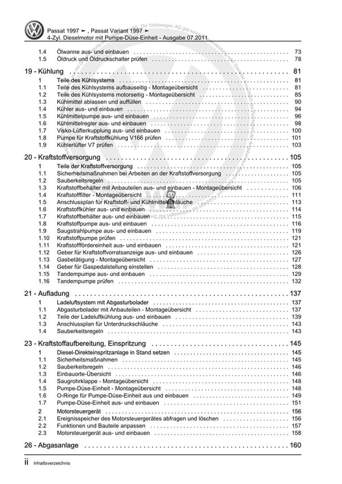 Passat (1997 - 2005) Passat-Passat Variant Reparaturanleitung 4-Zyl. Dieselmotor mit Pumpe-Düse-Einheit