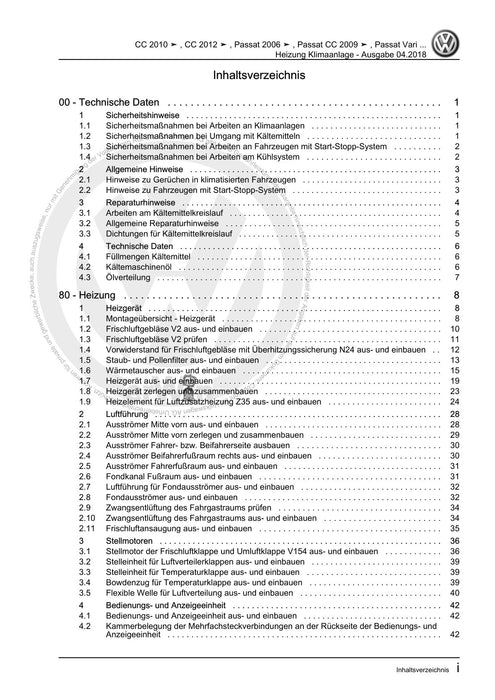 Passat CC (2009) Reparaturanleitung Heizung+Klimaanlage