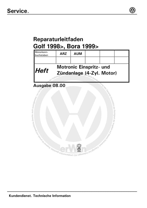 Bora (1999 - 2006) Bora-Bora Variant Reparaturanleitung Motronic Einspritz- und Zündanlage (4-Zyl.-Motor) ARZ,AUM