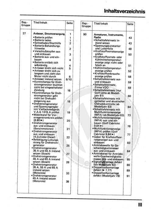 Golf I (1974 - 1984) Reparaturanleitung Elektrische Anlage