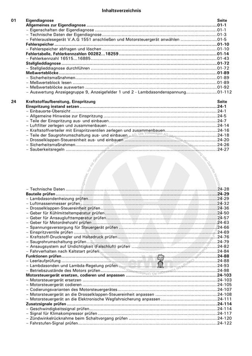 Passat (1997 - 2005) Passat-Passat Variant Reparaturanleitung Motronic Einspritz- und Zündanlage (6-Zylinder) ACK AGE ALG