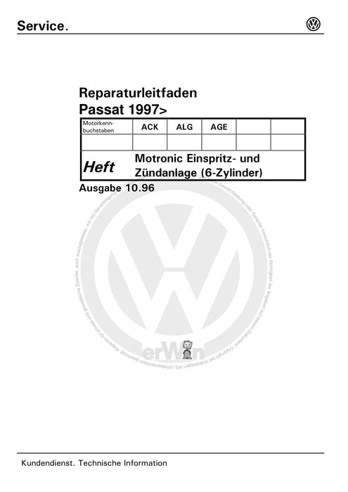 Passat (1997 - 2005) Passat-Passat Variant Reparaturanleitung Motronic Einspritz- und Zündanlage (6-Zylinder) ACK AGE ALG