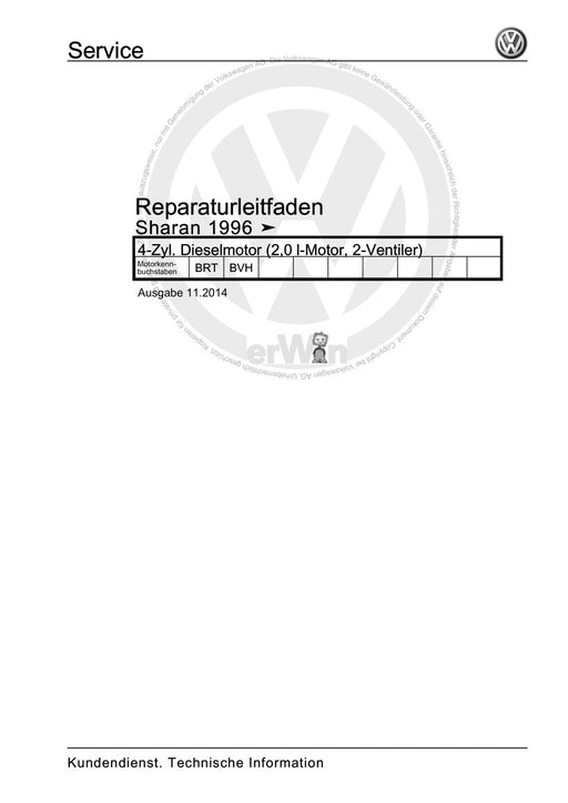 Sharan (1995 - 2010) Reparaturanleitung 4-Zyl. Dieselmotor (2,0 l-Motor, 2-Ventiler)