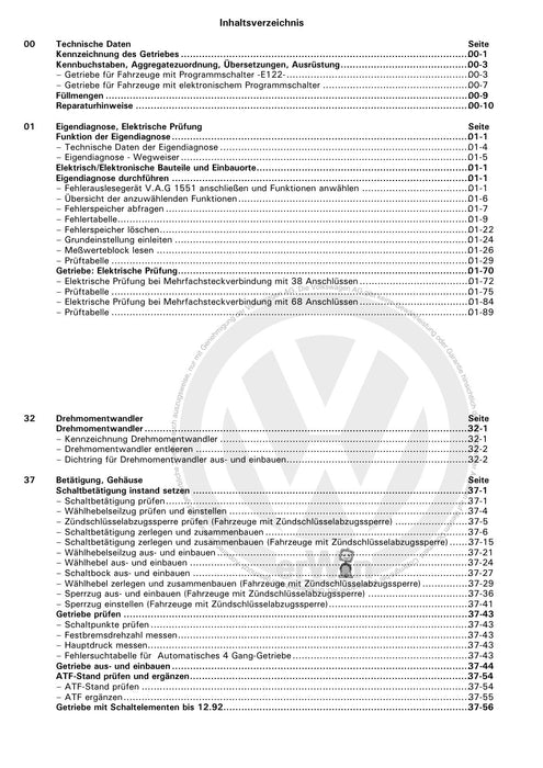 Corrado (1988 - 1995) Reparaturanleitung Automatisches Getriebe 096 APB APC CBY CFA CFB CFC CFF CFH