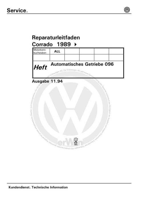 Corrado (1988 - 1995) Reparaturanleitung Automatisches Getriebe 096 APB APC CBY CFA CFB CFC CFF CFH