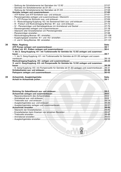 Corrado (1988 - 1995) Reparaturanleitung Automatisches Getriebe 096 APB APC CBY CFA CFB CFC CFF CFH