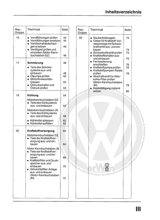 Passat (1974 - 1988) Passat-Passat Variant Reparaturanleitung 1,8-l-Einspritzmotor (K- und KE-Jetronic), DZ,JN