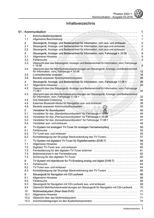Phaeton (2001 - 2008) Reparaturanleitung Kommunikation