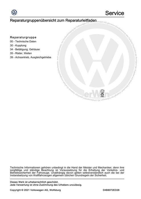 Tiguan (2008+) Reparaturanleitung 6 Gang-Doppelkupplungsgetriebe 0D9