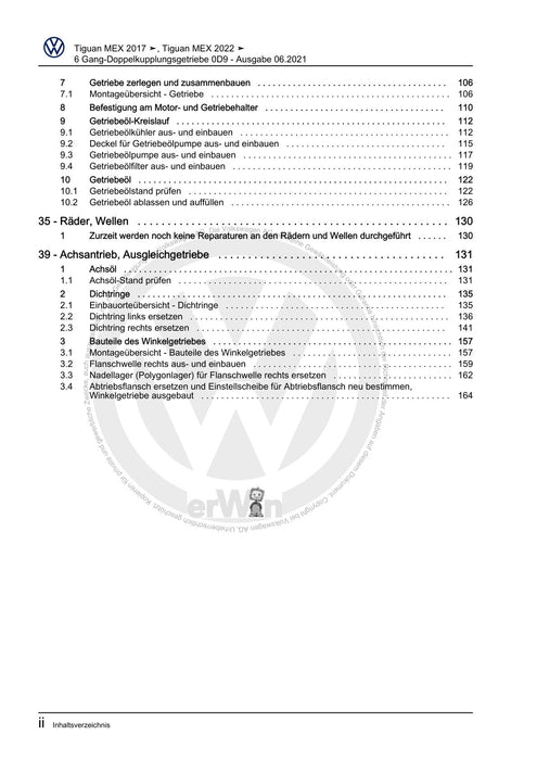 Tiguan (2008+) Reparaturanleitung 6 Gang-Doppelkupplungsgetriebe 0D9